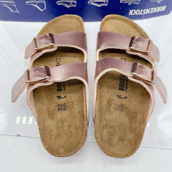 Birkenstock Arizona Birko Flor Kids Sandal Metallic Copper Pink EU 32 US 1- 1.5 - Picture 14 of 14